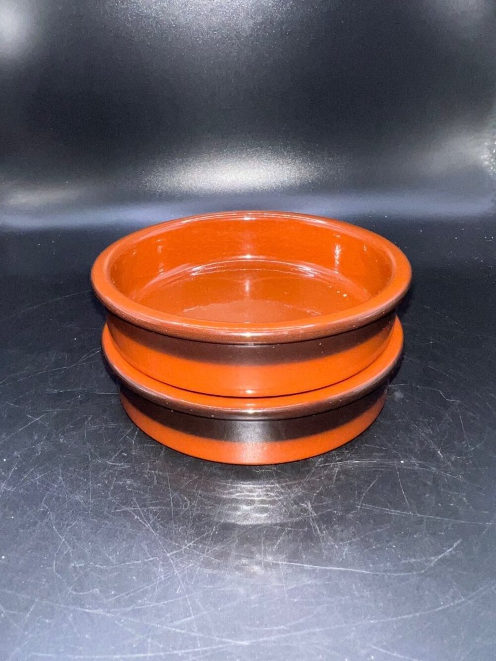 Cermer Terracotta Ceramic Baking Dishes Rustic Brown Black  4.5” Diameter EUC